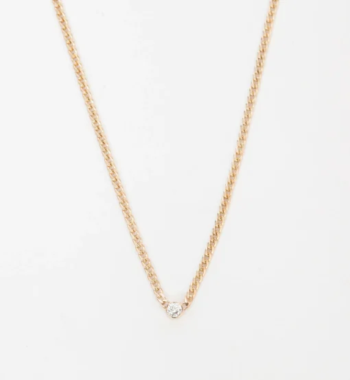 Extra Small Curb Chain Bezel Diamond Necklace