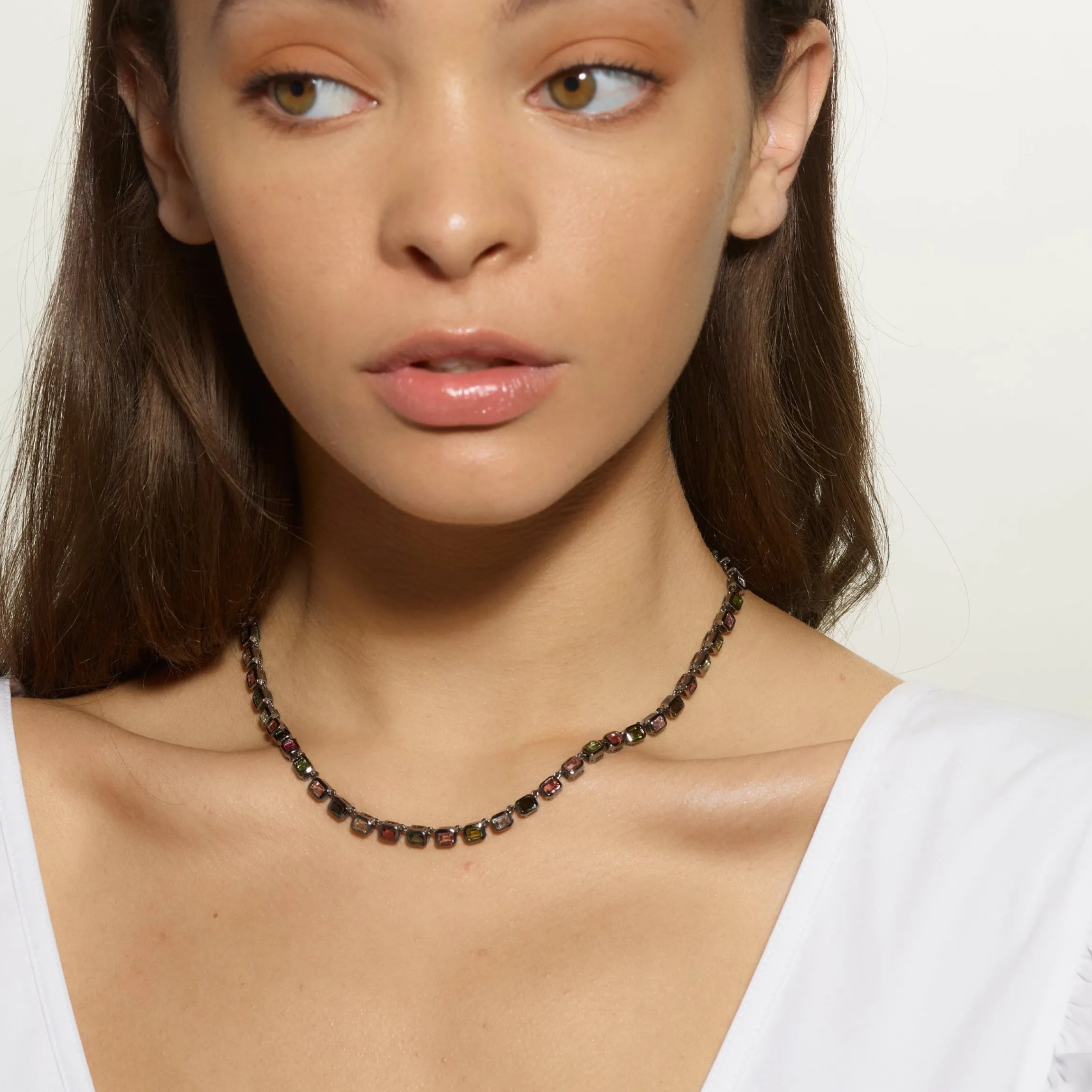 Multi Tourmaline Mini Deco-Tile Rivière Necklace