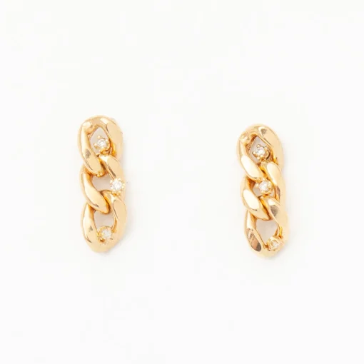 Three Prong Diamond Large Curb Chain Drop Earrings