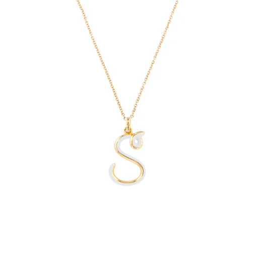 White Enamel Half-Half Initial Pendant Necklace