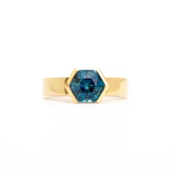 2.00 ct Blue Hexagon Montana Sapphire Half-Bezel Temple Ring