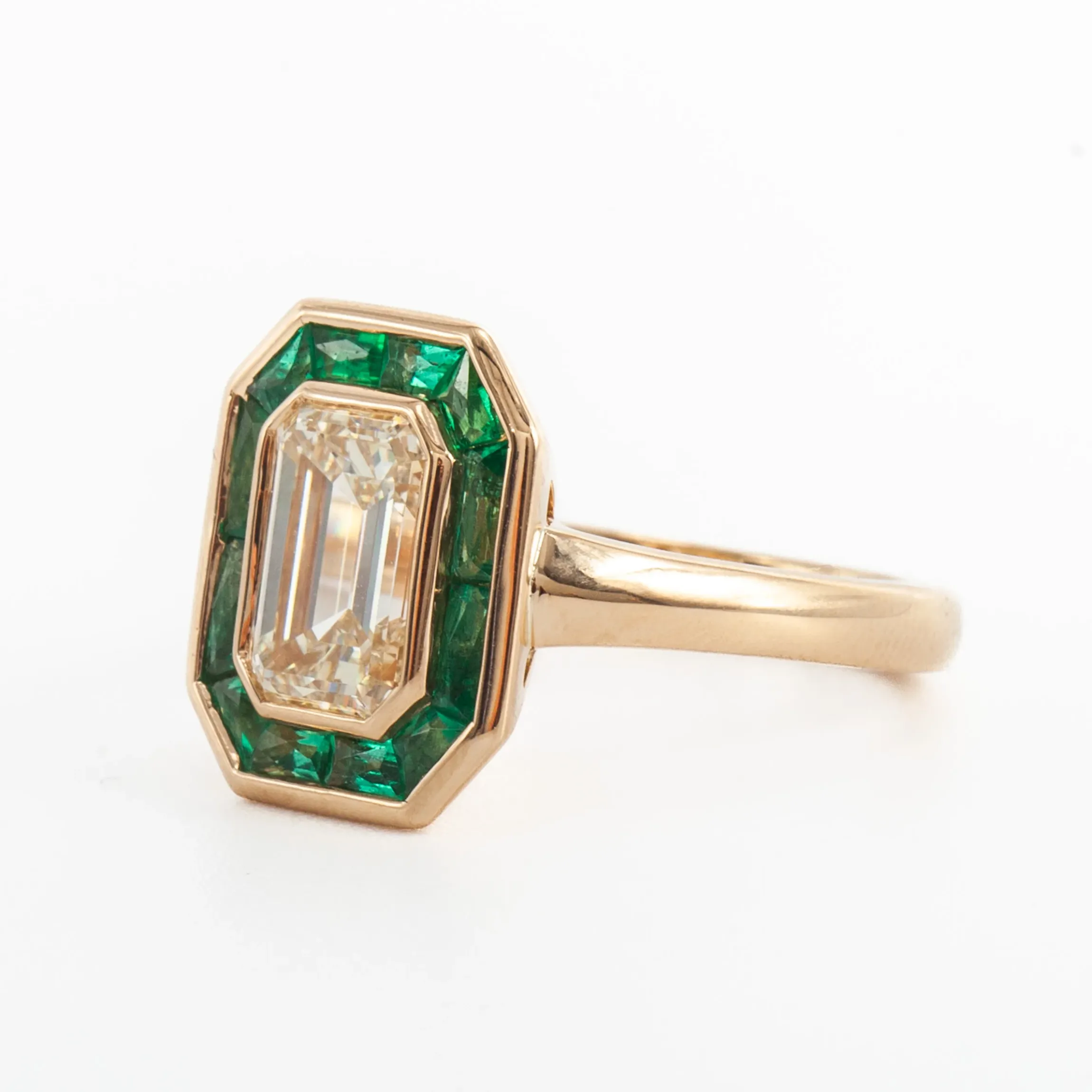 2.11 ct Calibre-cut Emerald Halo Maria Ring