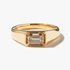 1.03 ct East-West Emerald-cut Champagne Diamond Reverence Signet Ring