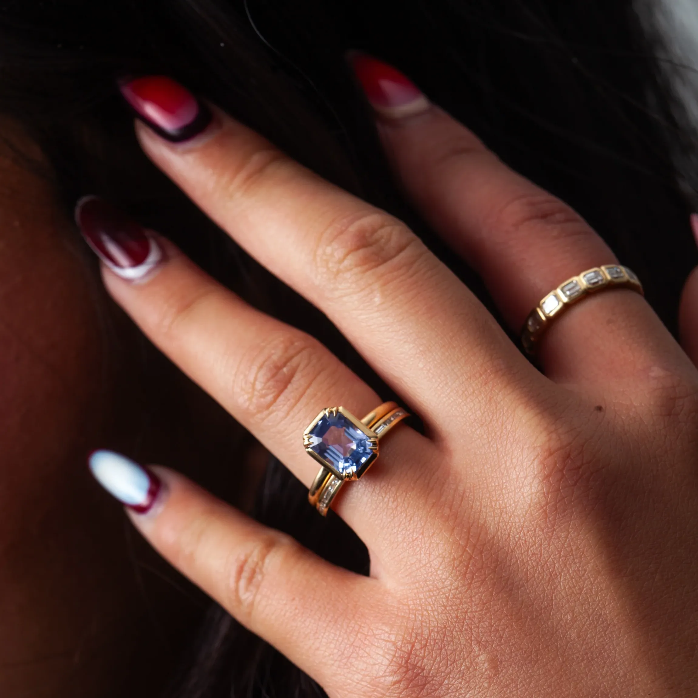 2.77 ct Emerald-cut Sapphire Tableau Ring