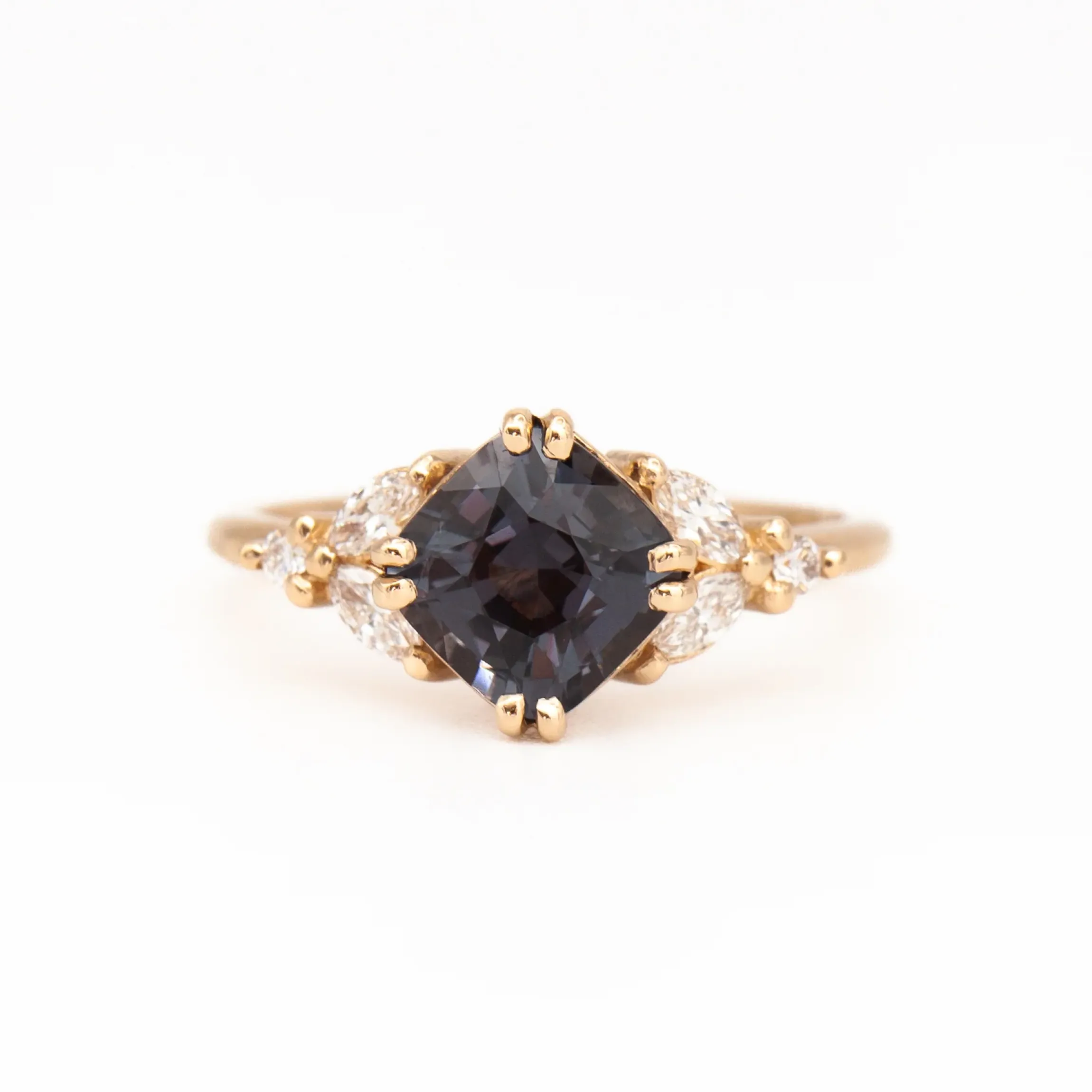 1.85 ct Purple-Grey Cushion Spinel Goldie Ring