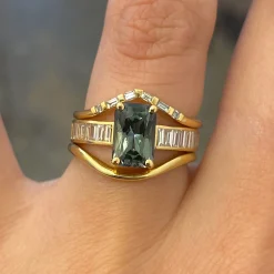 2.06 ct Radiant Green Sapphire Cascade Ring