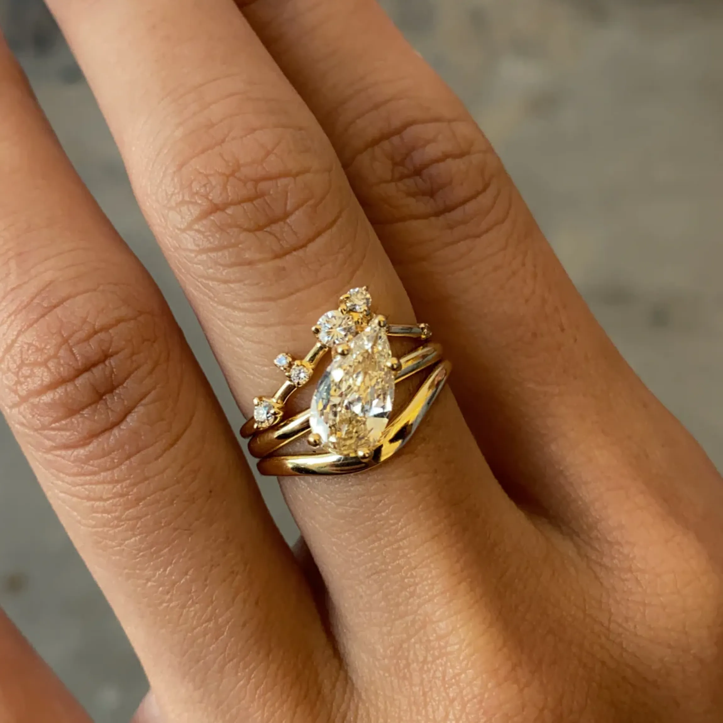 1.19 ct Tilted Champagne Pear Vault Five-Prong Solitaire