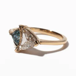 Aquatic Trillion Diamond and Teal Sapphire Engagement Ring