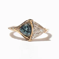 Aquatic Trillion Diamond and Teal Sapphire Engagement Ring