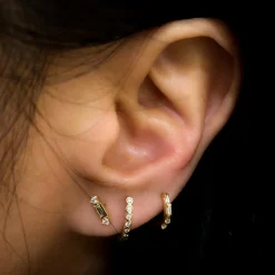 Baguette Diamond Hinge Huggie Hoop (Single)