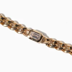 Bezel Set Emerald Cut Diamond on Medium Curb Chain Bracelet