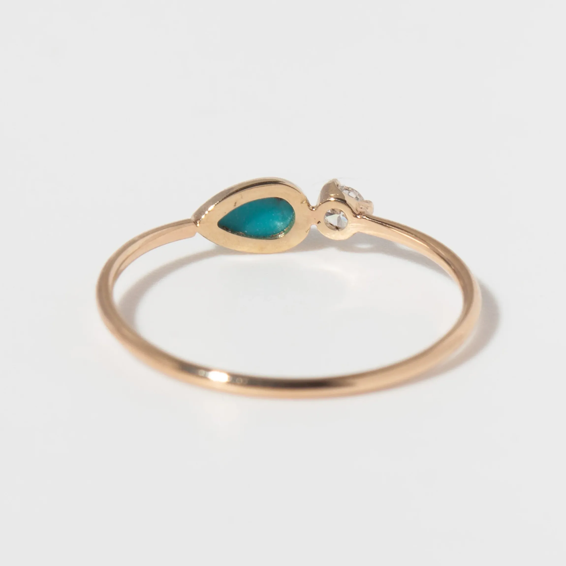 Bezel Teardrop Turquoise and Prong Diamond Ring