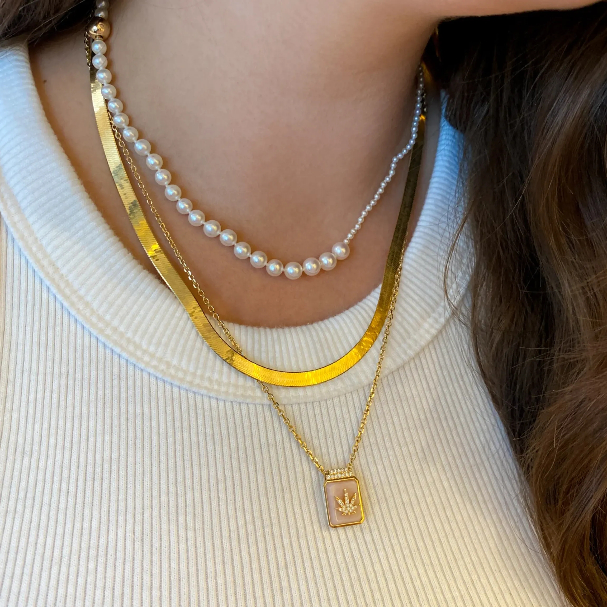 Cannabis Leaf on Pink Opal Signet Necklace