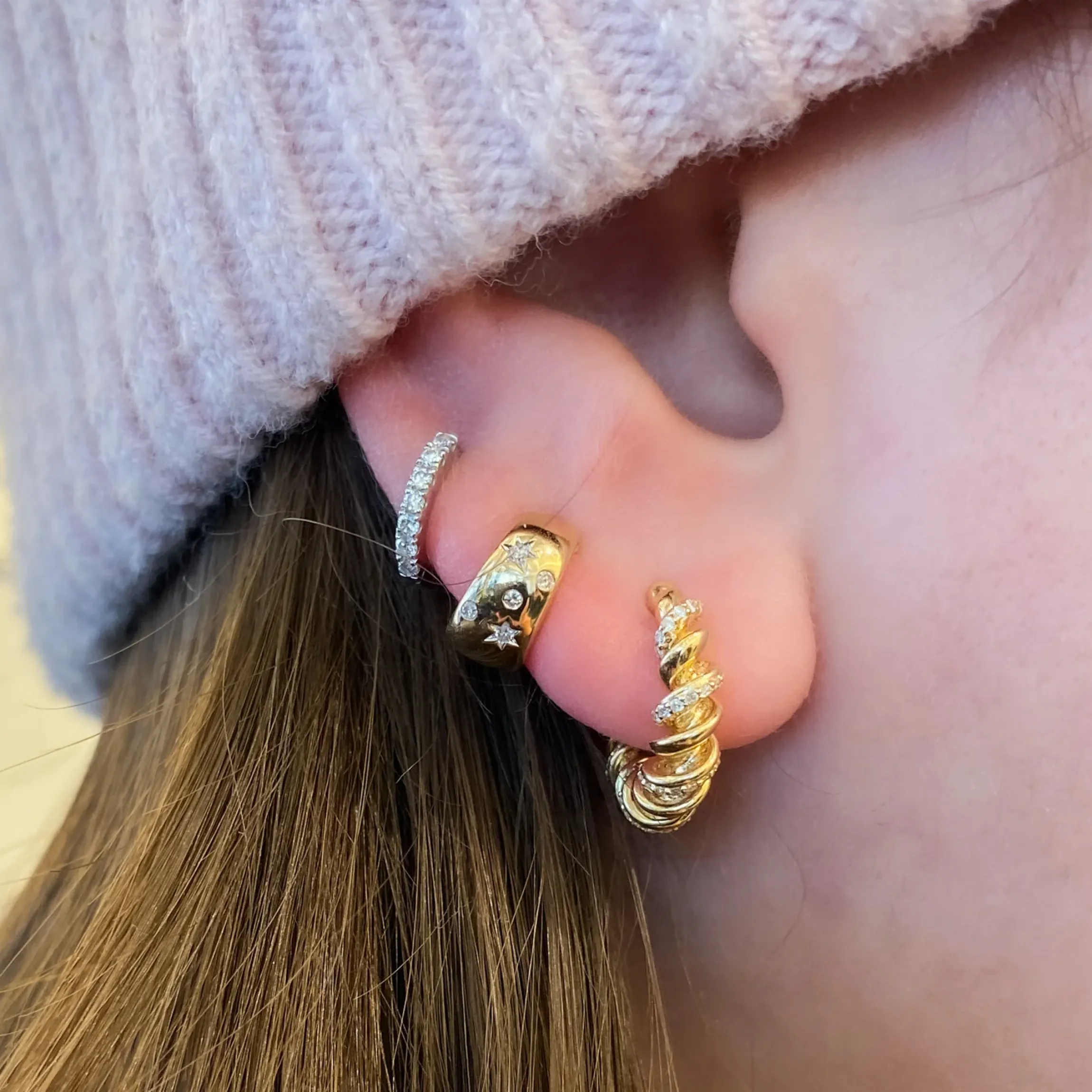 Celestial Diamonds Wide Huggie Hoops