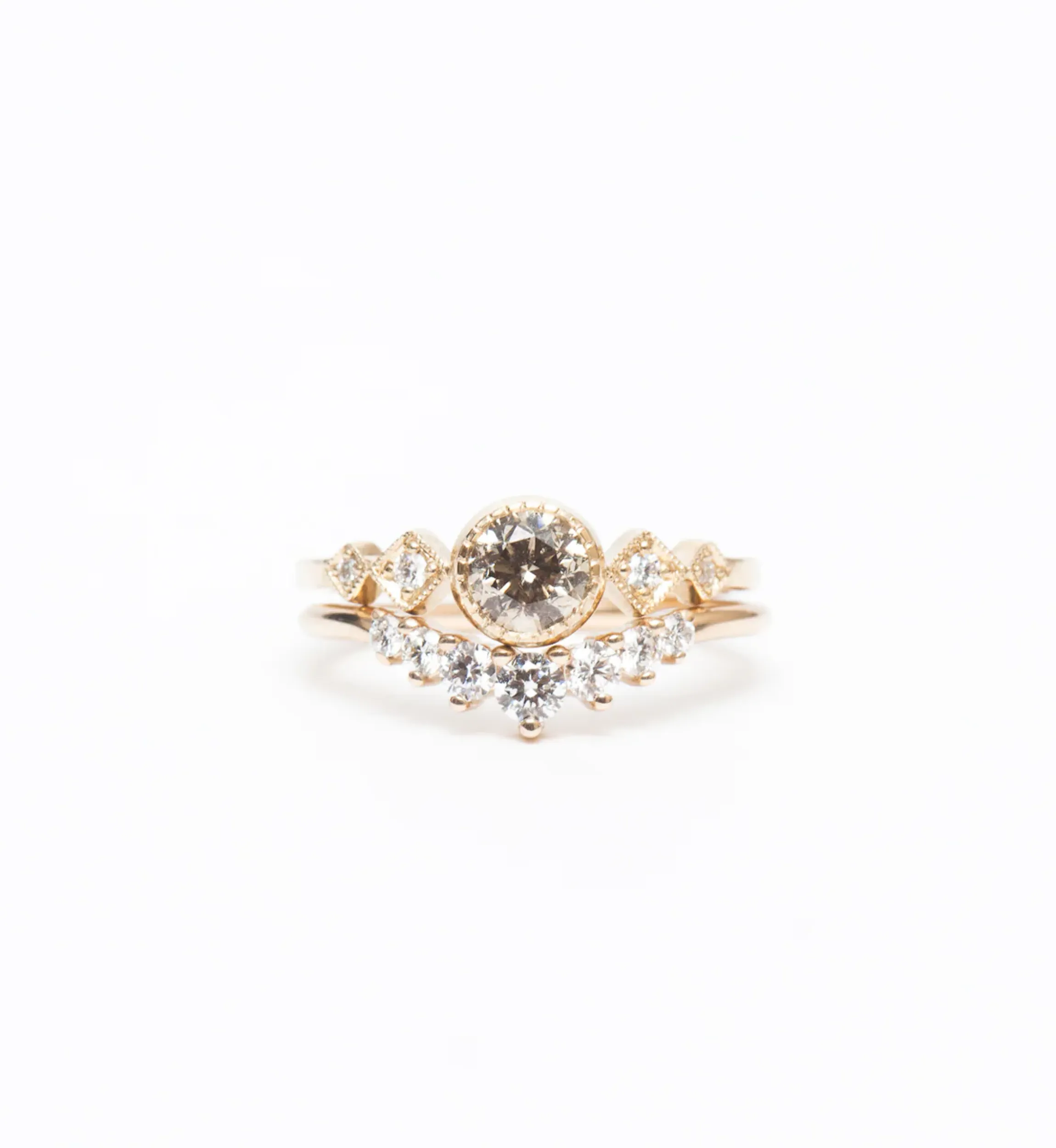 Champagne Diamond Solitaire Echo Ring