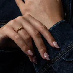 Cherry Blossom & Diamond Dewdrops on Sleeping Petal Garden Ring