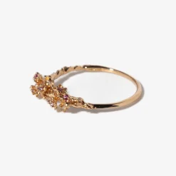 Cherry Blossom & Diamond Dewdrops on Sleeping Petal Garden Ring