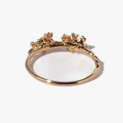 Cherry Blossom & Diamond Dewdrops on Sleeping Petal Garden Ring