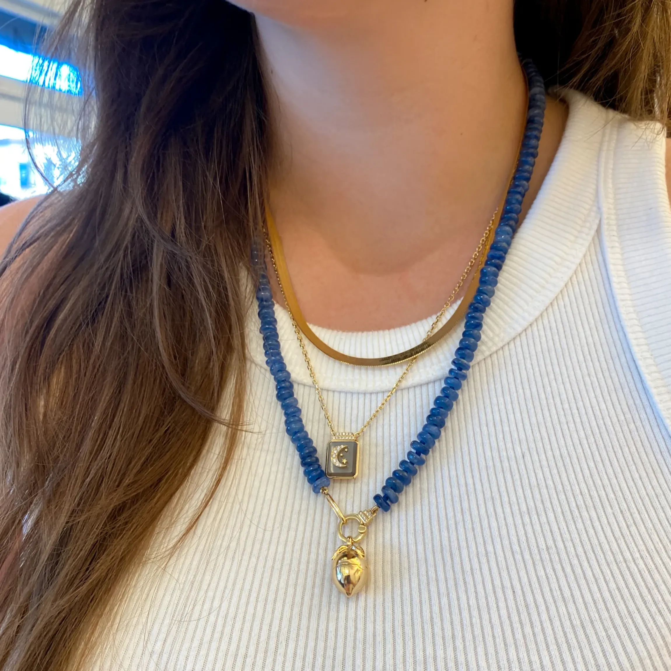 Crescent Moon on Grey Moonstone Signet Necklace