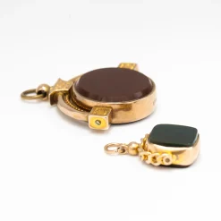 Cushion Bloodstone & Carnelian Fob Charm 1920