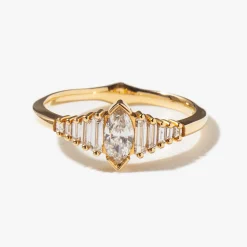Dainty Deco Engagement Ring with Marquise Diamond