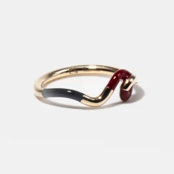 Dark Navy, Burgundy & Cherry Chocolate Enamel Multi Frequency Ring