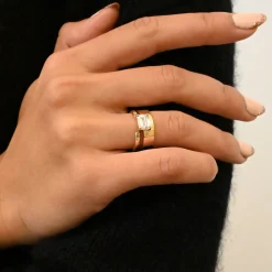 Diamond Baguette Half Round Cuff Ring