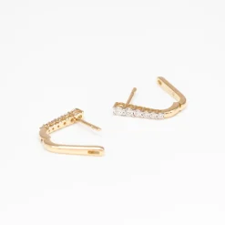 Diamond Half Paperclip Yellow Gold Huggie Hoops