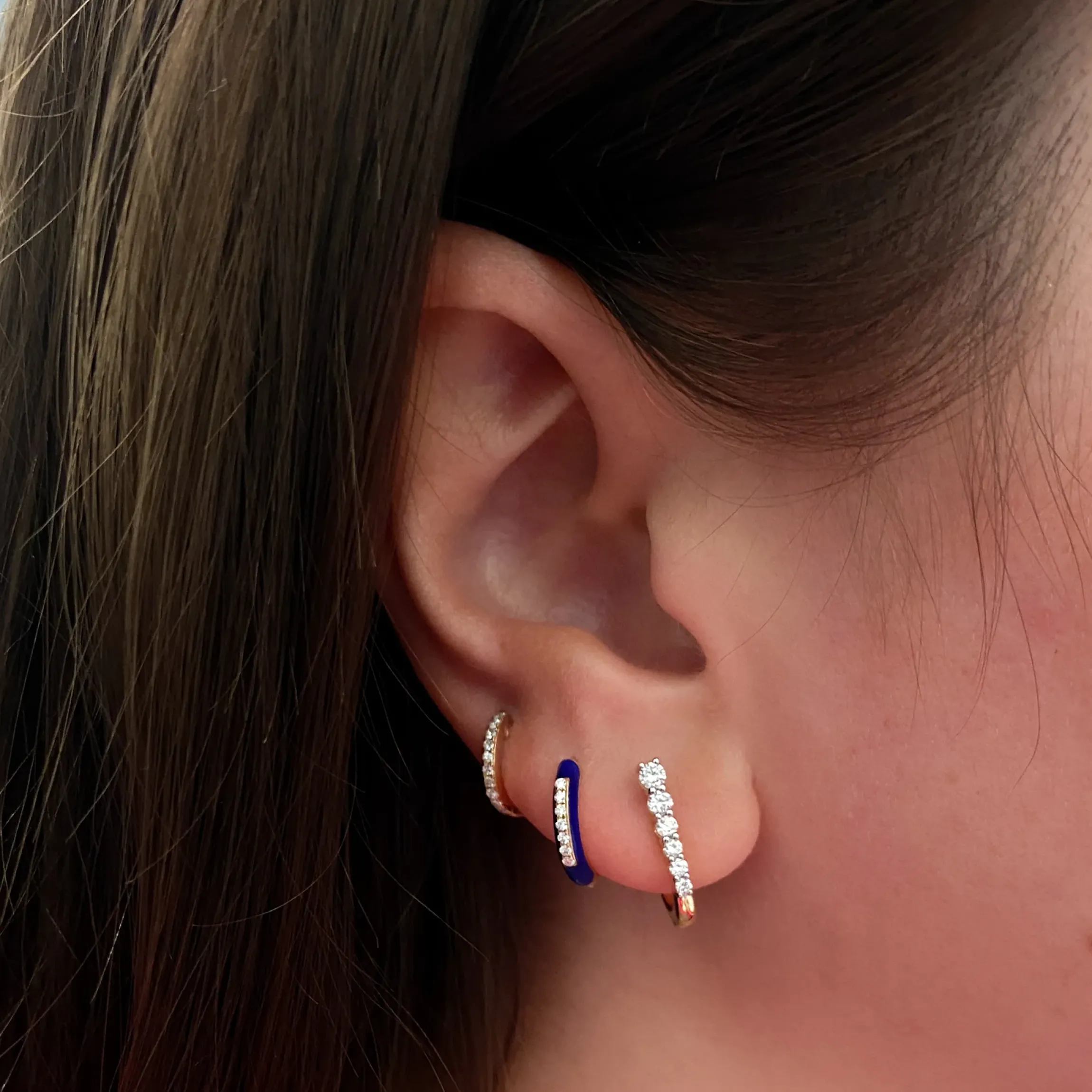 Diamond Half Paperclip Yellow Gold Huggie Hoops