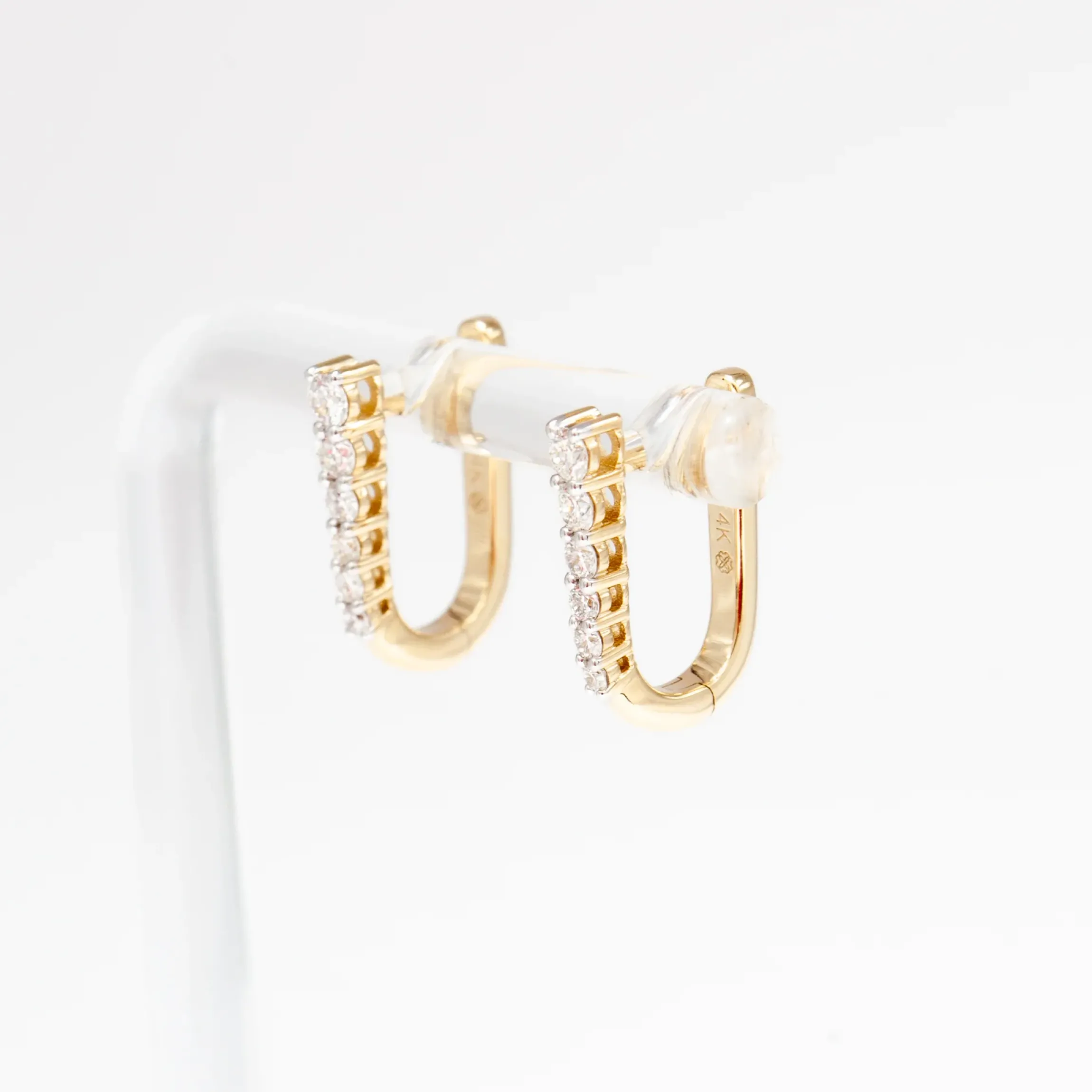 Diamond Half Paperclip Yellow Gold Huggie Hoops