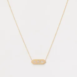 Diamond Mosaic Brushed Gold Horizontal Hexagon Tag Necklace