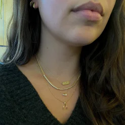 Diamond Mosaic Brushed Gold Horizontal Hexagon Tag Necklace