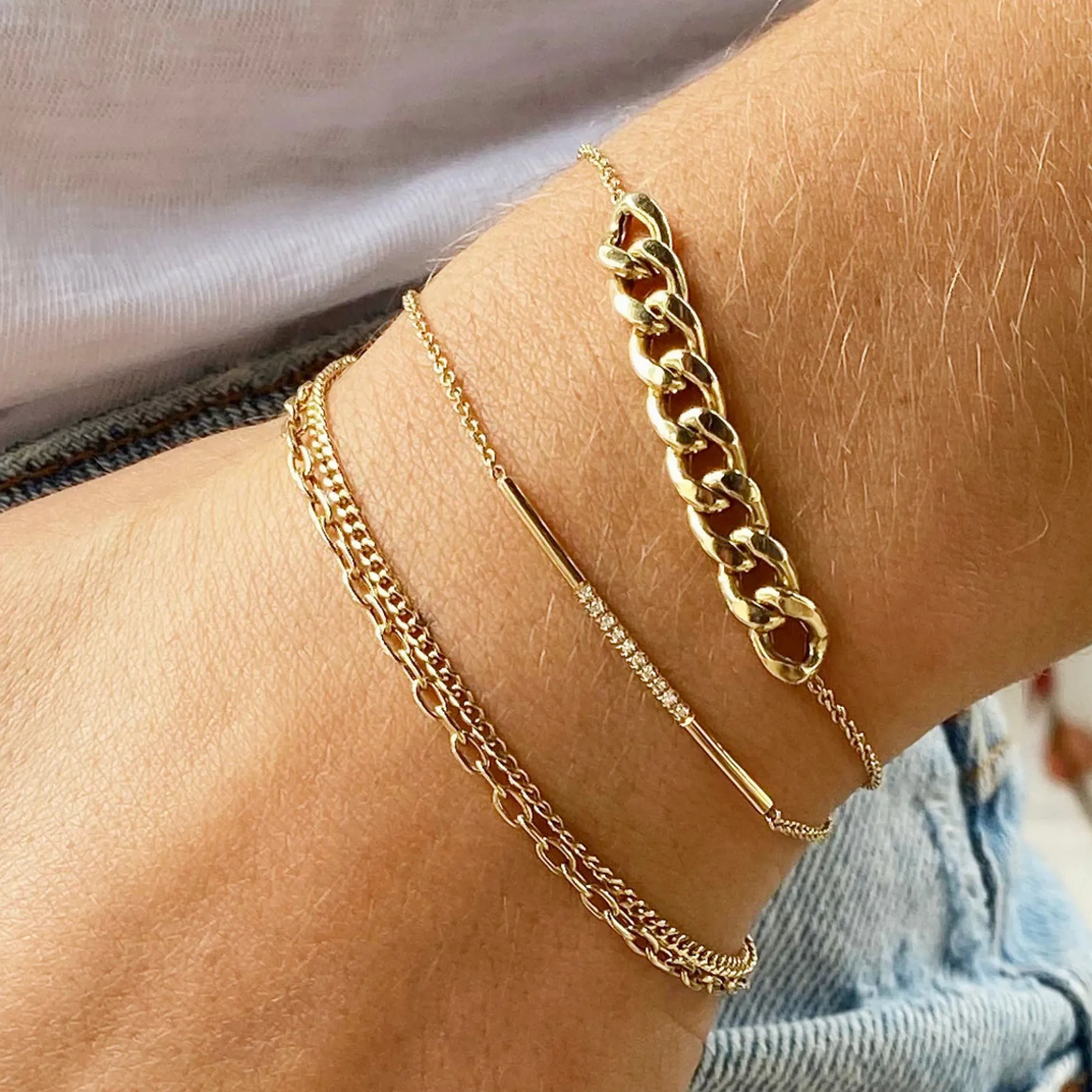 Double Chain Extra Small Curb & Oval Link Bracelet