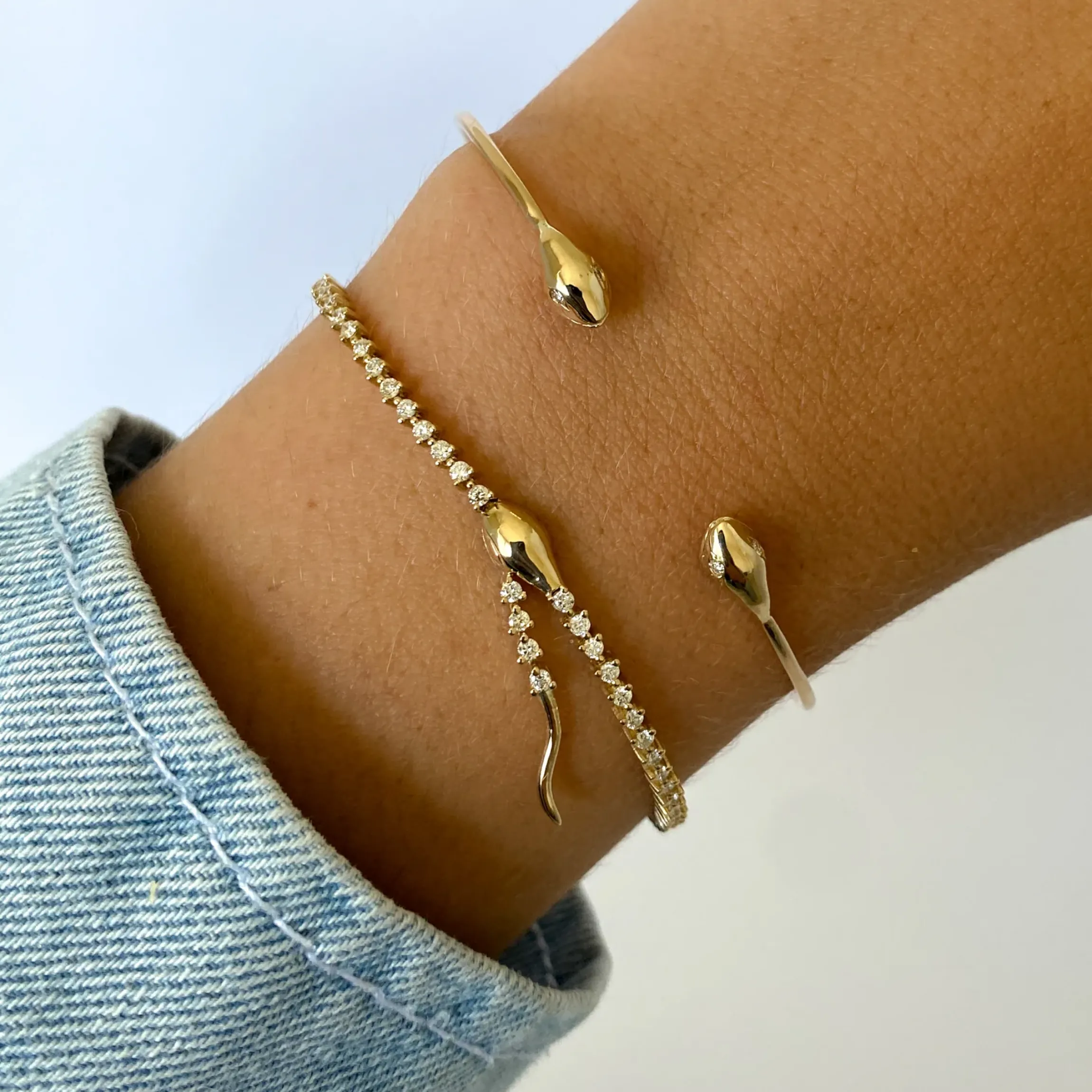 Double Snake Head with Diamond Eyes Cuff