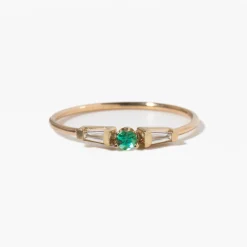 Emerald & Tapered Baguette Diamond Three-Stone Ring