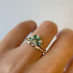 Emerald and Diamond Cluster Ring