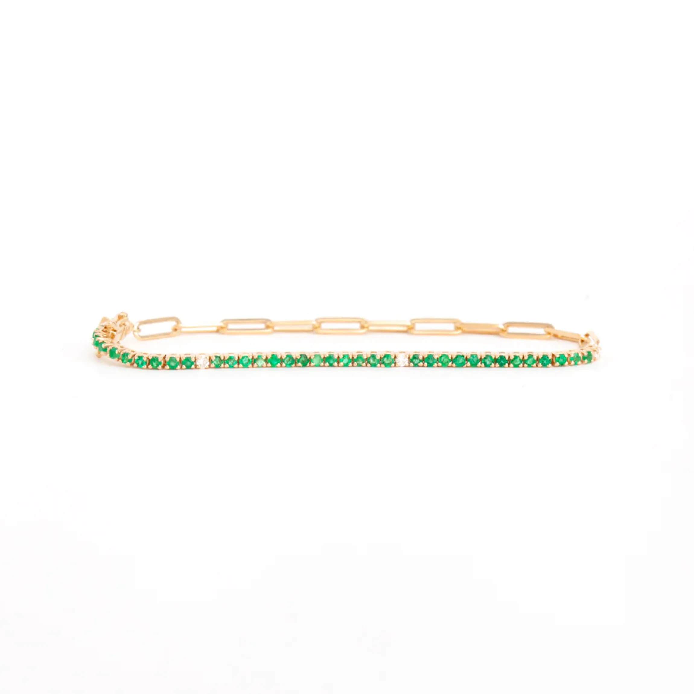 Emerald and White Diamond & Paperclip Half Tennis Bracelet