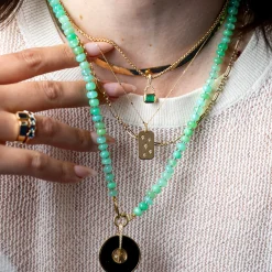 Emerald Cut Emerald & Pavé Diamond Bail Box Chain Necklace