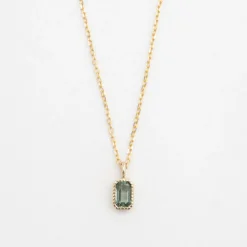Emerald Cut Green Sapphire Wisp Necklace