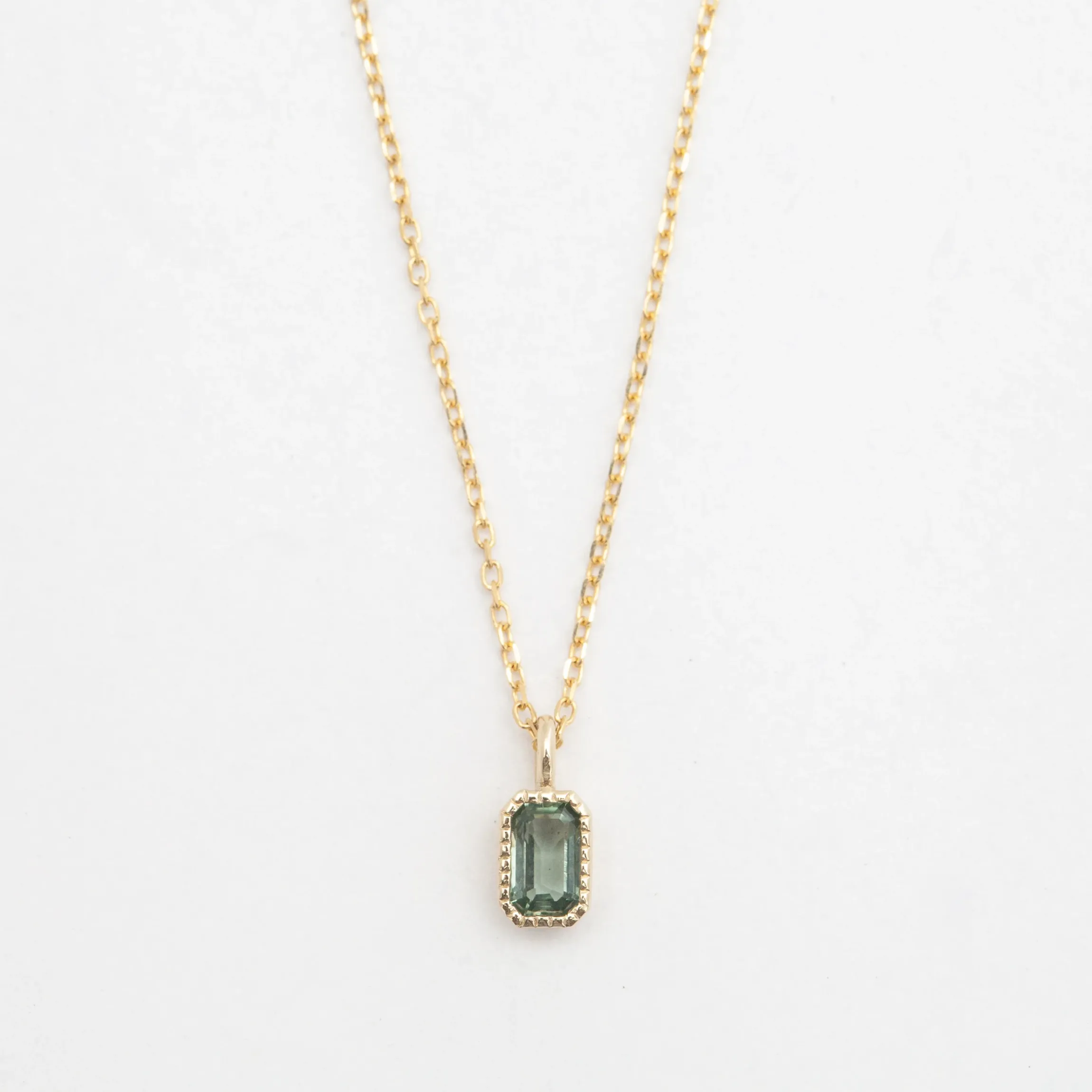 Emerald Cut Green Sapphire Wisp Necklace