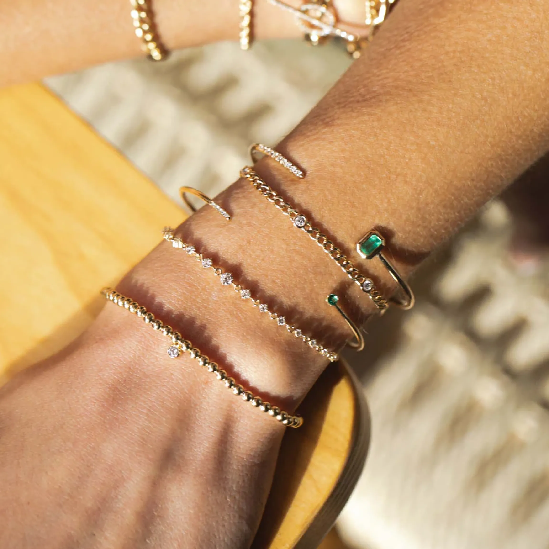 Emerald-cut Emerald & Pavé Diamond Cuff