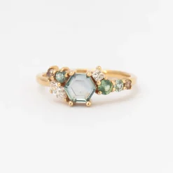 Exclusive Orbital Hex Blue Sapphire Cluster Ring