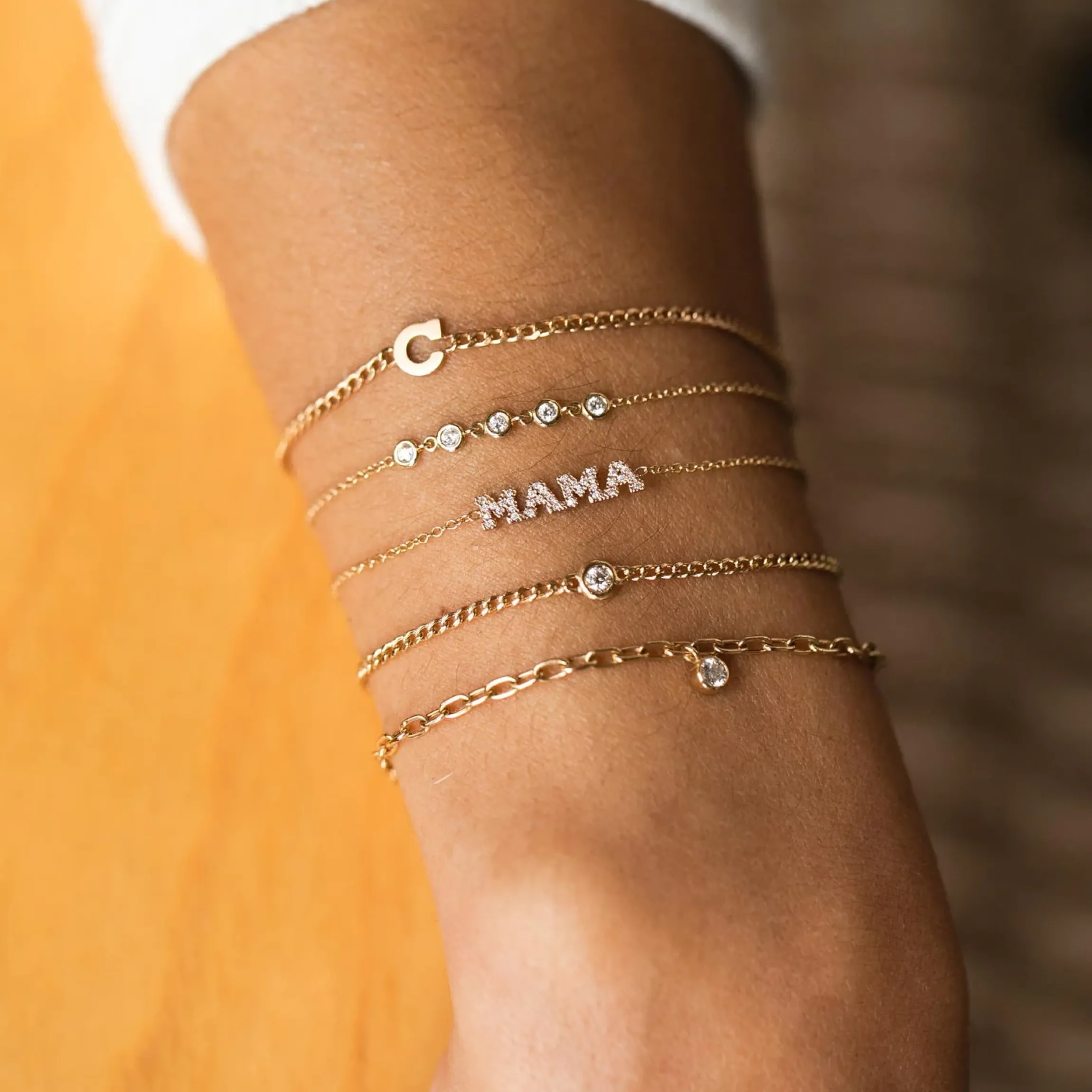 Five Linked Floating Diamonds Bracelet