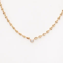 Floating Diamond on Small Puffed Mariner Chain Necklace