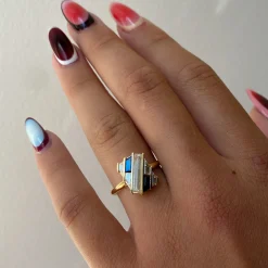 Geometric Lab-Grown Diamond & Sapphire Slash Engagement Ring