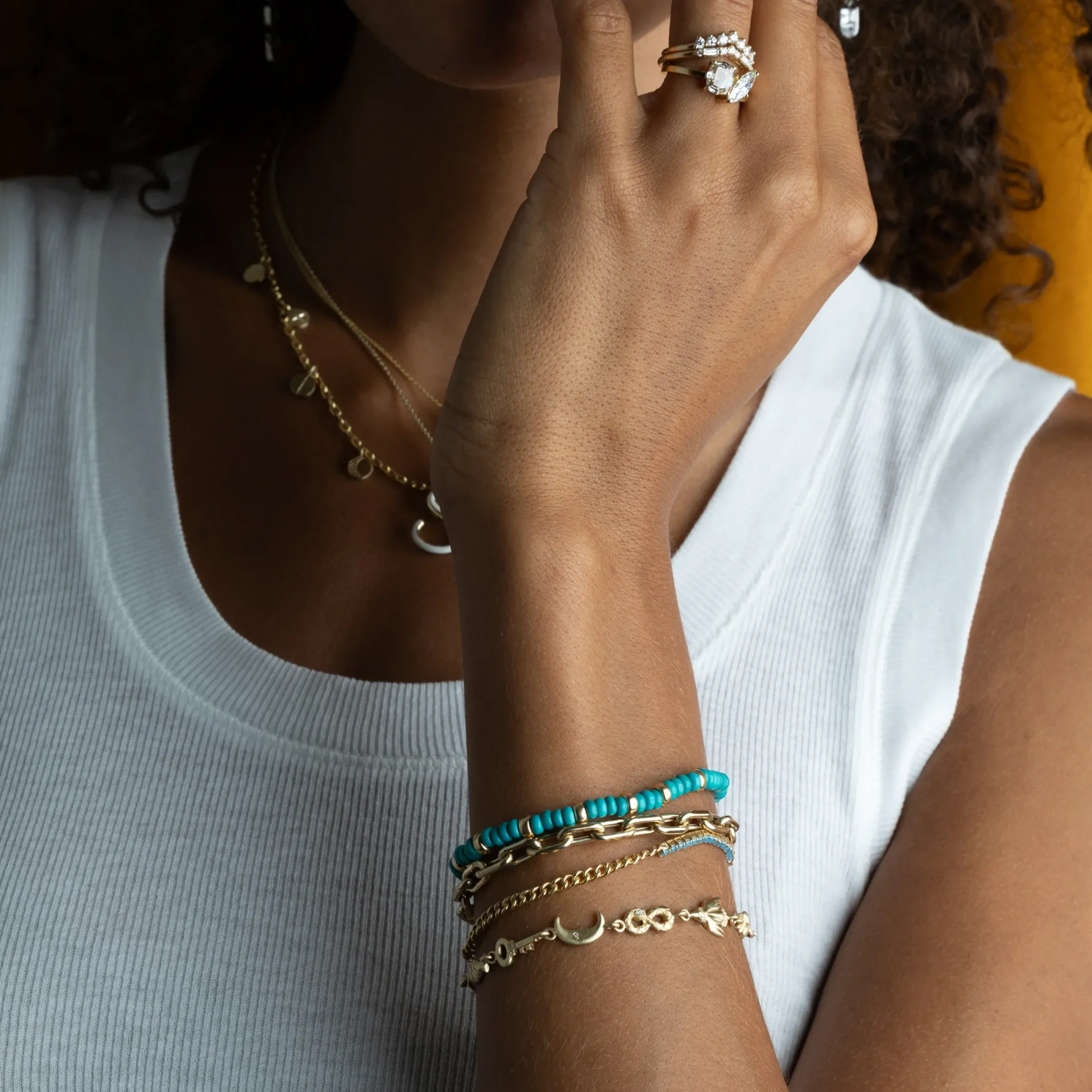Gold & Turquoise Rondelle Bead Bracelet