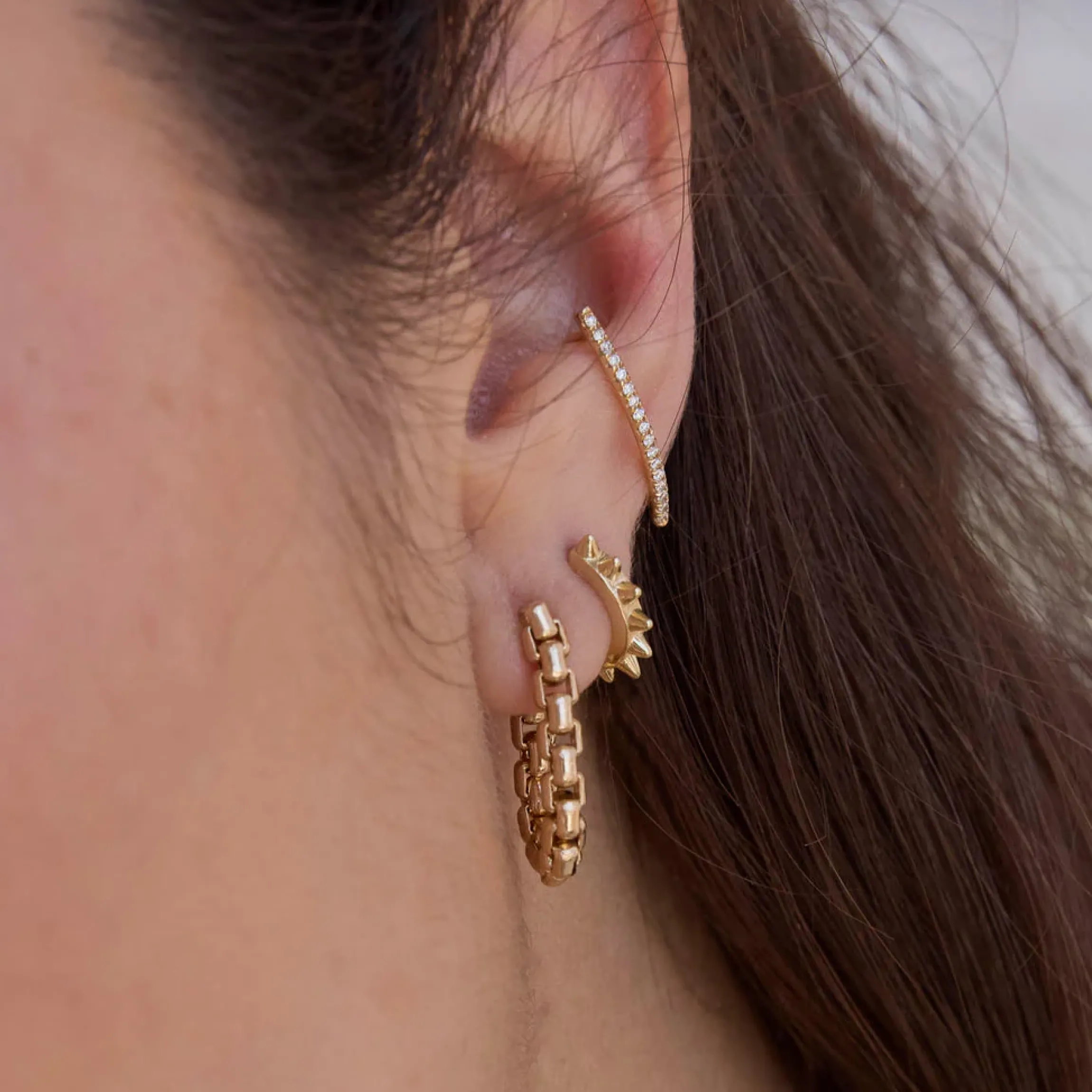 Gold Spiked Hinged Huggie Hoops