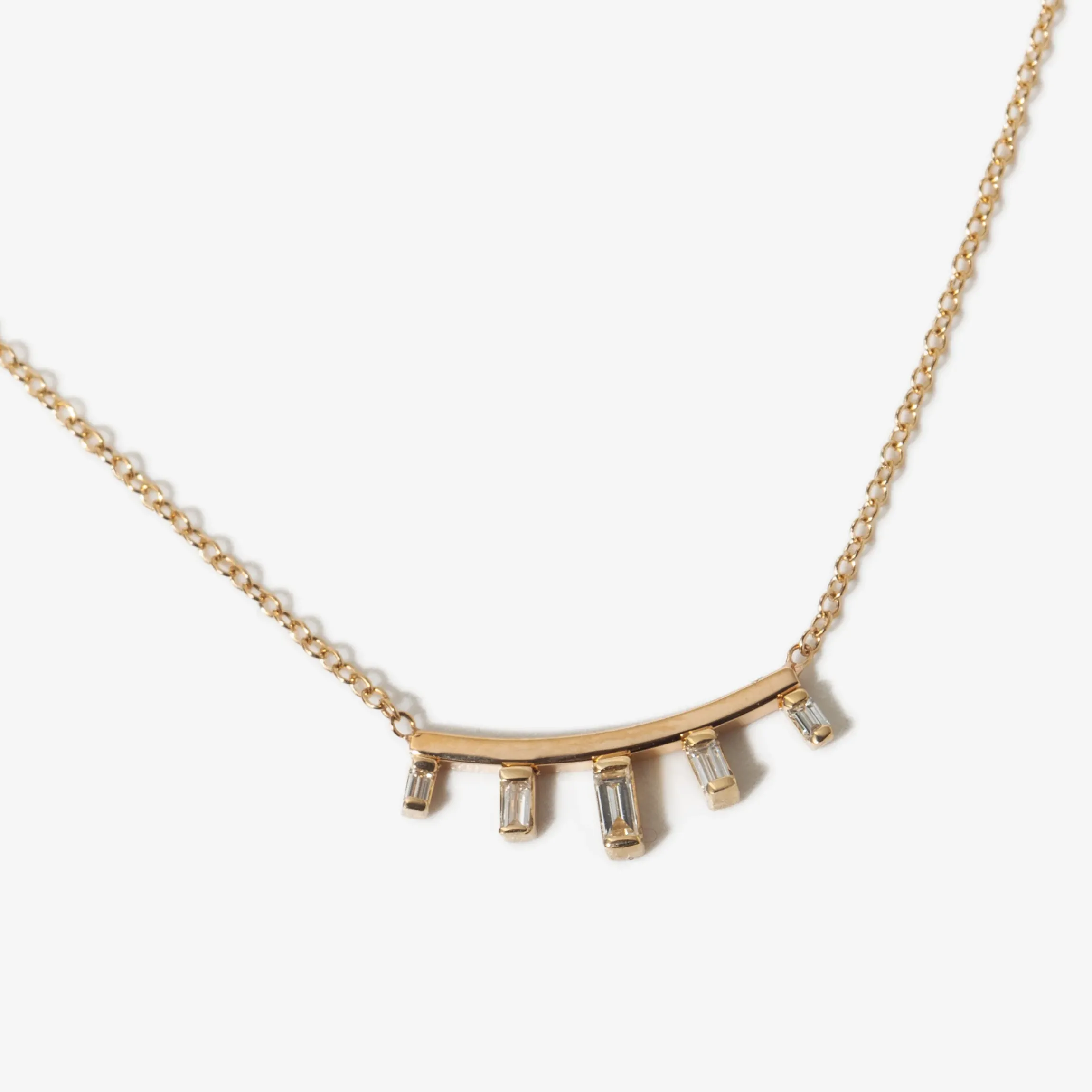 Graduated Baguette Diamond Curved Bar Necklace