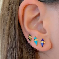 Green Quartz/Onyx & Diamond Pietra Studs