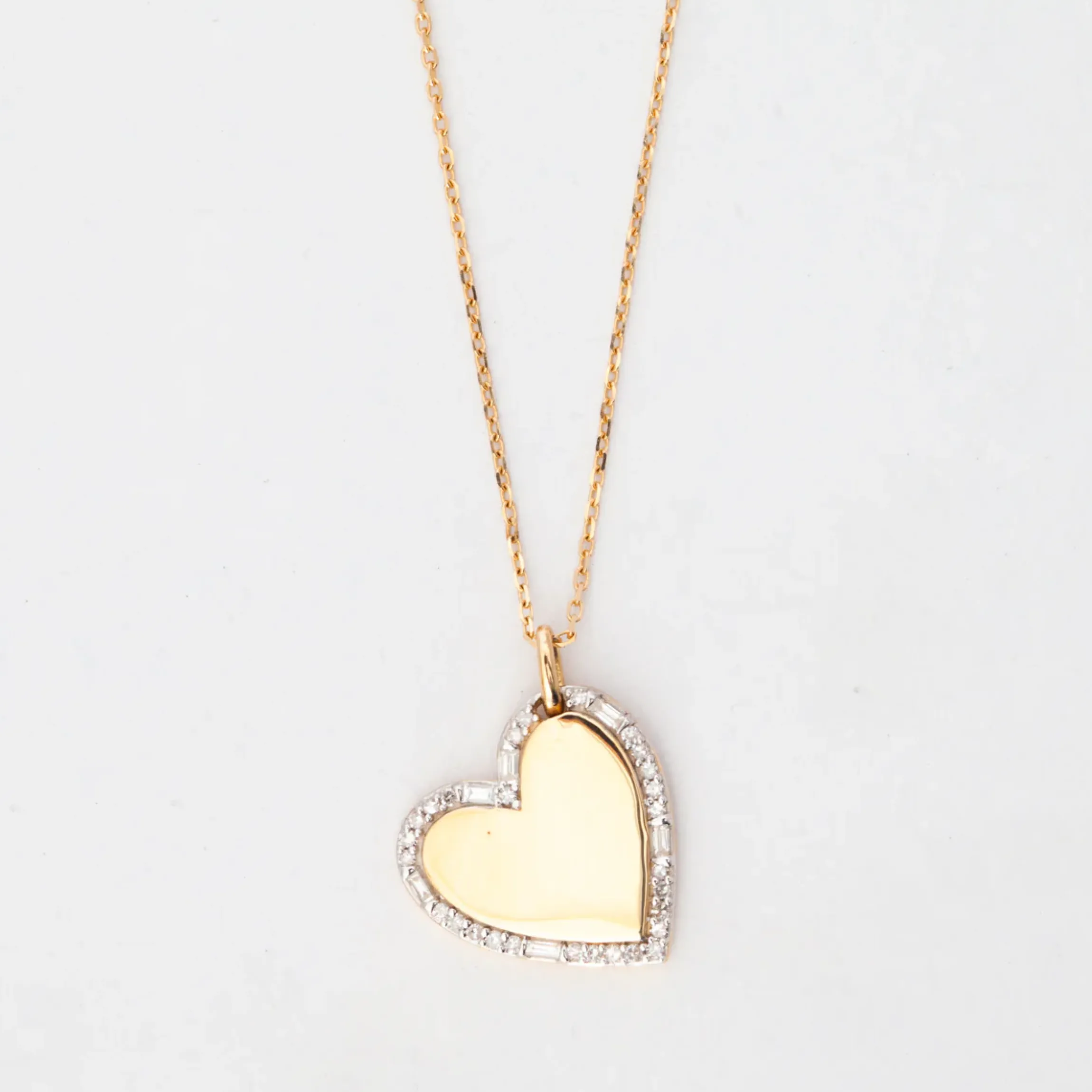 Heart Pavé and Baguette Dog Tag Necklace